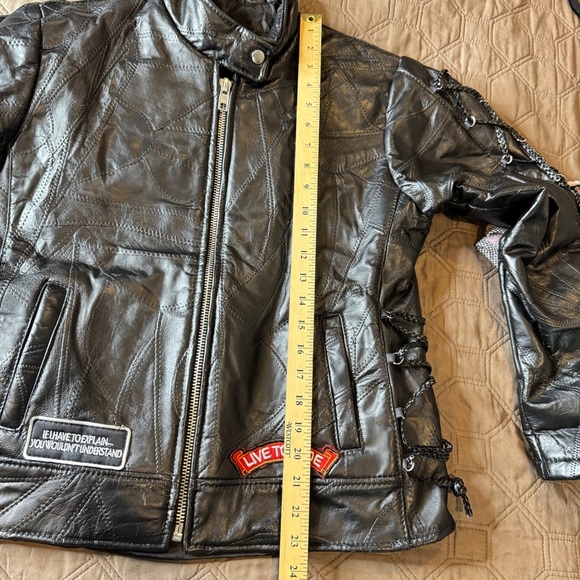 Diamond Plate Genuine Buffalo Leather Jacket Classic Motorcycle Women’s Small - Picture 12 of 15